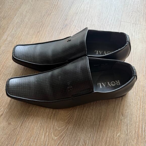 Royal Men’s Black Slip On Dress Shoes Loafers Square Toe Size 42 / US 9
